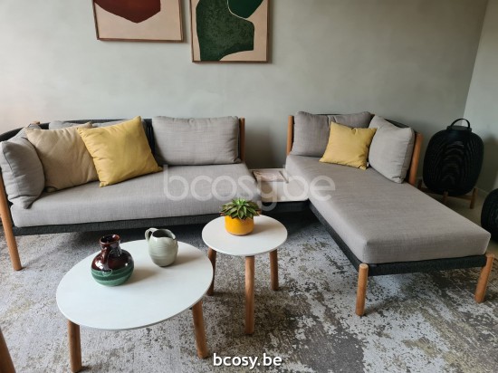 Vincent Sheppard Lento Modulare Chaiselongue links Rahmen aus Unbehandeltes Teakholz Anthrazit-Kohle Seil Polypropylen.