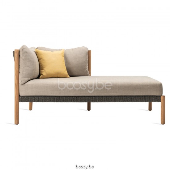 Vincent Sheppard Lento Modulaire chaise longue links Onbehandeld teakhout frame Antraciet-Steenkool Touw Polypropyleen.