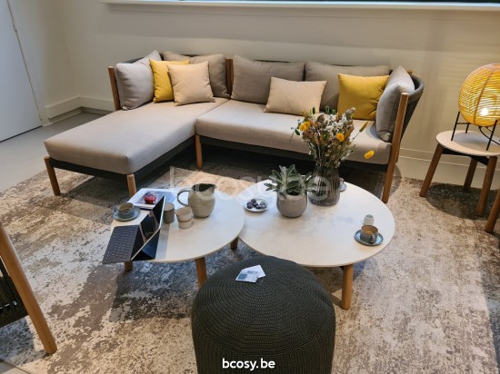 Vincent Sheppard Lento Modulare Chaiselongue rechts Rahmen aus Unbehandeltes Teakholz Anthrazit-Kohle Seil Polypropylen.