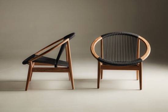 Vincent Sheppard Fauteuil de jardin FRIDA Frida Fauteuil de repos Cadre en Teck non traité Corde Anthracite-Charbon Polypropylène.