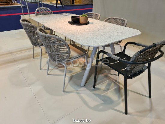 Vincent Sheppard Cleo garden outdoor dining chairs Fossil Grey Aluminium frame Misty Dots Rope Polypropylene.