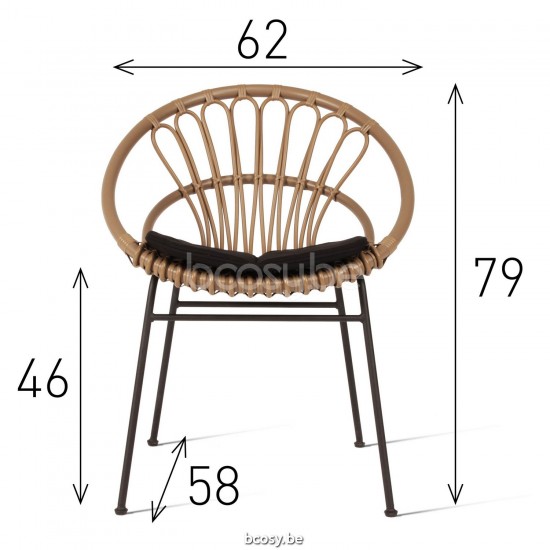 Vincent Sheppard Roxanne Chaise Cadre en Acier Noir Cordon en osier Chameau Polyéthylène.