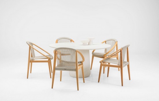 Vincent Sheppard Frida fauteuils de jardin Cadre en Teck non traité Corde Blanc dune Polypropylène.