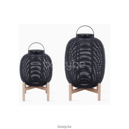 Vincent Sheppard Tika Aussen Garten Außen Laterne Rahmen aus Unbehandeltes Teakholz Schwarz Flechtwerk Polyethylen.