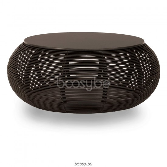 Vincent Sheppard Ivo Ronde Salontafel Rond Zwart Wicker koord Polyethyleen Zwart HPL Tafelblad.