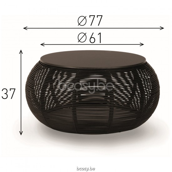 Vincent Sheppard Vincent Sheppard Ivo Round Coffee Table Dia 77 Black Wicker-rope Polyethylene Black HPL top.