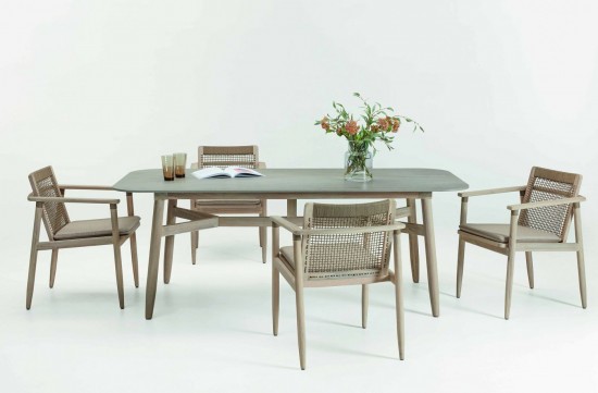 Vincent Sheppard David Gartentisch 280x106 Rahmen aus Gealtert Teakholz Tischplatte Flint Keramik.