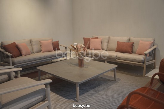 Vincent Sheppard David Quadratischer Garten Couchtisch 120x120 Rahmen aus Gealtert Teakholz Tischplatte Flint Keramik.