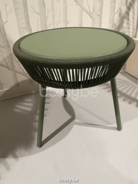 Vincent Sheppard Loop tuinsalontafels bijzettafels koffietafels voor buiten terras Moss Aluminium frame Moss Gehaakte Koord P