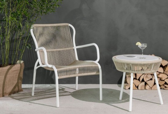 Vincent Sheppard Loop Runder Garten Beistelltisch Rahmen aus Dune Weiß Aluminium Dune Weiß Seil Polypropylen.