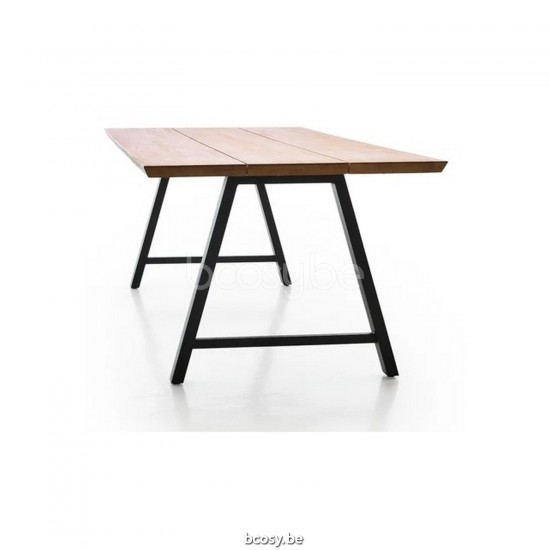 Vincent Sheppard Matteo Tuintafel 215x100 Zwart Aluminium frame Onbehandeld teakhout Tafelblad.