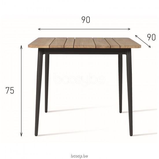 Vincent Sheppard Max Garden Dining Table Teak Top 90x90 Fossil Grey Aluminium frame Untreated Teak top.
