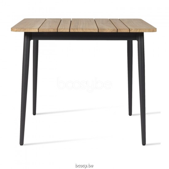 Vincent Sheppard Max Tuintafel Teak Plank 90x90 Fossil Grey Aluminium frame Onbehandeld Teak Houten Tafelblad.