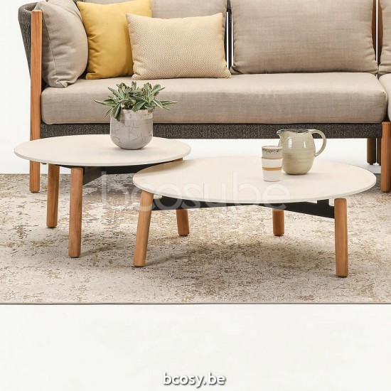 Vincent Sheppard Lento Dia 68 Table ronde de jardin Cadre en Teck non traité dessus de table Céramique Portland.