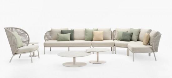 Vincent Sheppard Table de salon ronde KODO Kodo Dia 68 Table ronde de jardin Cadre en Aluminium Blanc dune.