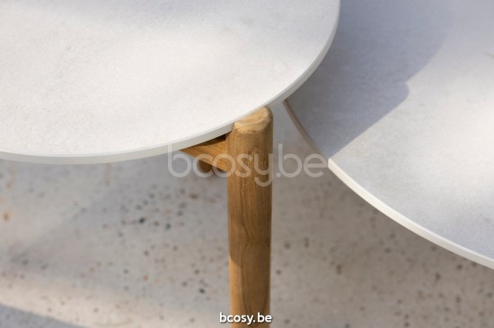 Vincent Sheppard Oda Runder Gartentisch Dia 68 Rahmen aus Unbehandelt Teakholz Tischplatte Portland Keramik.